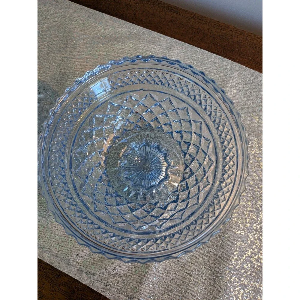 Anchor Hocking WEXFORD Vtg Sapphire Light Blue Footed Compote w/ Lid Candy Dish
